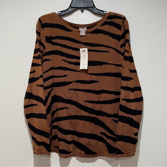 NWT Chicos Animal Zebra Print Sweater Top Sz 3 XL Bateau Neck Casual Fall Casual - Picture 6 of 12